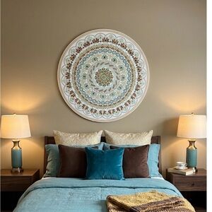 Hand Painted Mandala 36”. Boho Luxury Wall Decor – Spiritual Mandala.